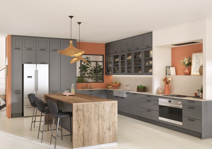 23d86ad6-51dd-4a57-8e60-54a6c0e08417-CREFCuisine_exclusive_Nobilia_nordicgrisardoisevue2.jpg Cuisine gris ardoise, blanche et bois avec touches terracotta