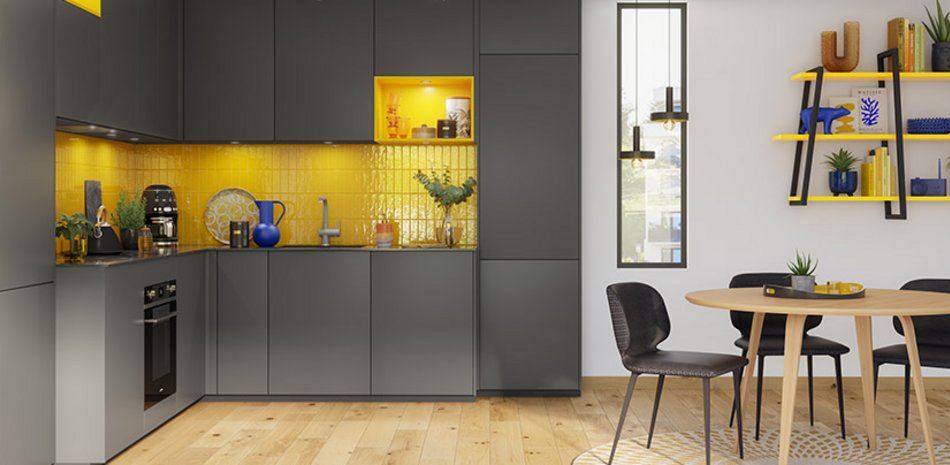 Cuisine Smart Glass biais jaune gris