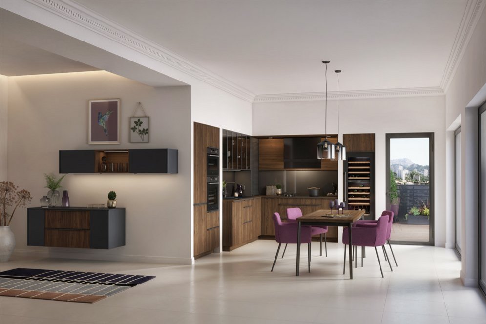 intérieur design cuisine équipée et table