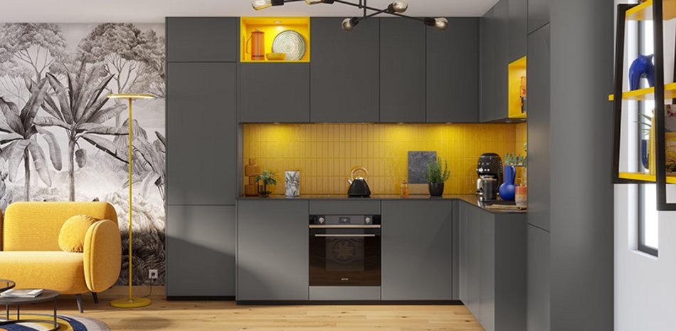 Cuisine Smart Glass face jaune gris