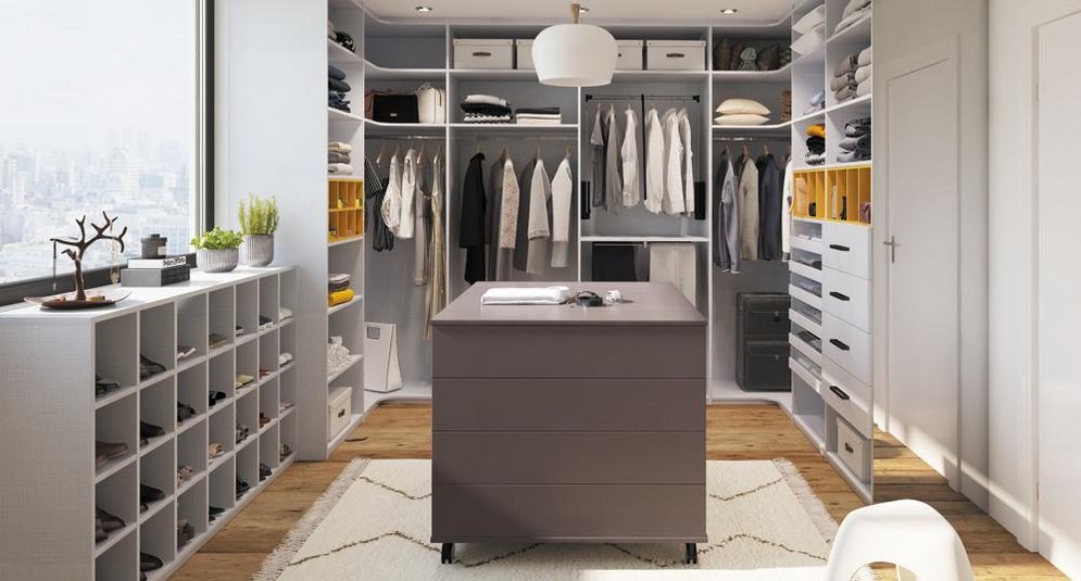 Cuisines References - dressing avec îlot central et meuble de rangement
